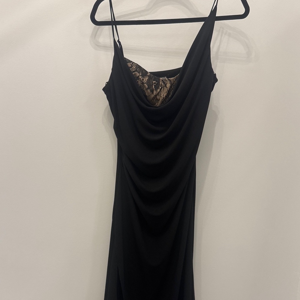 Steve Madden Black Slip Dress with Lace Inset